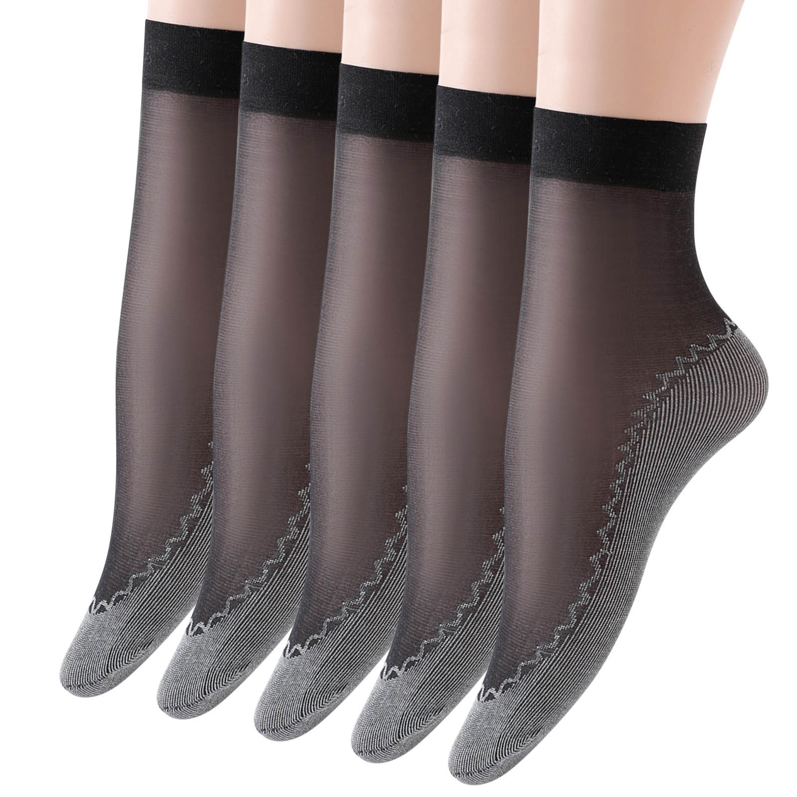thumbnail image 2 of 5 pares de calcetines tobilleros antideslizantes de algodón con estampado liso para mujer: diseño invisible y transpirable, talla única para la mayoría de adultos., 2 of 5